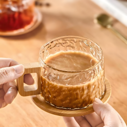 Glass Mug With Wooden Saucer - 250 ml